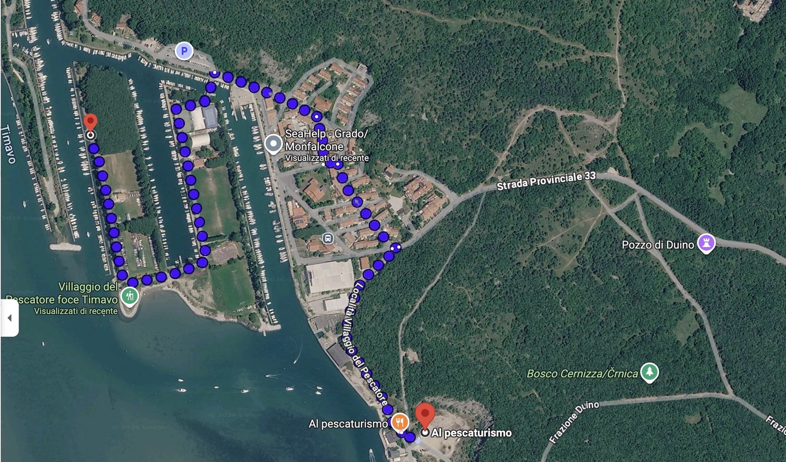 Percorso a piedi dal parcheggio intermedio al traguardo attraverso il borgo: 1,5 km, 20 minuti